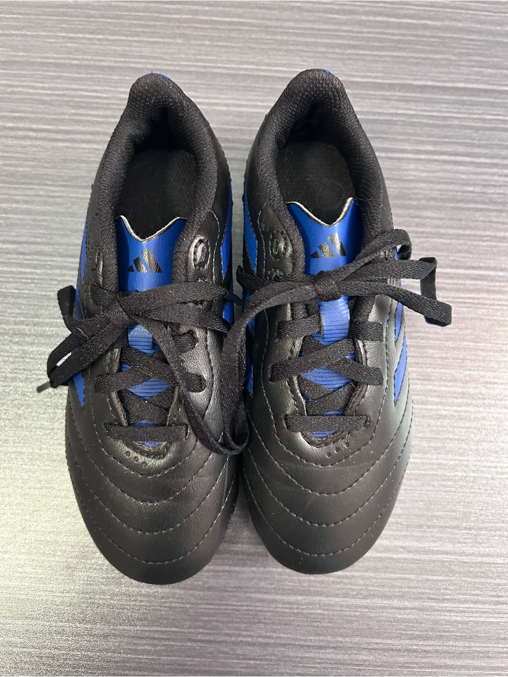 Adidas Kids Black and Blue Lace-Up Cleats